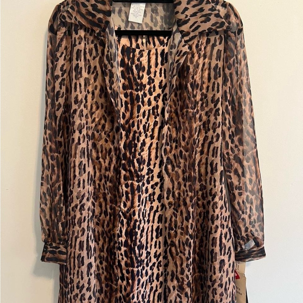 Vintage Y2K Leopard Print Dress with Long Sleeve Sheer Jacket Mobwife Jersey